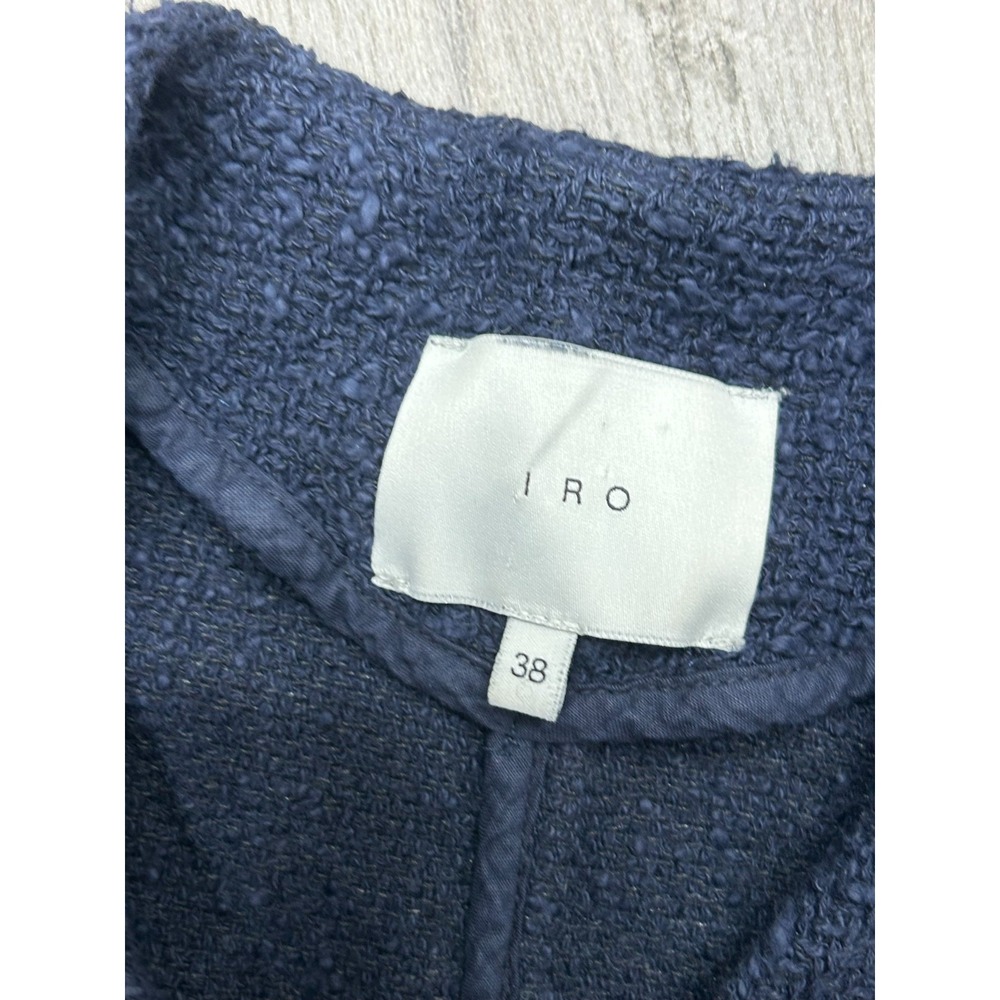 IRO Aggy Jacket Womens 38 Navy Blue Textured Zip Pocket Button Front Tweed Style - Picture 10 of 13